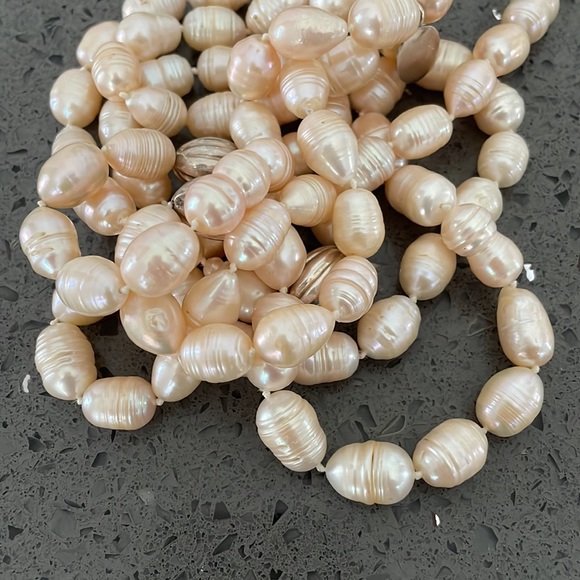 Jewelry - Light pink river pearls and .95 Peruvian silver beads long 58 inches all, 29 in